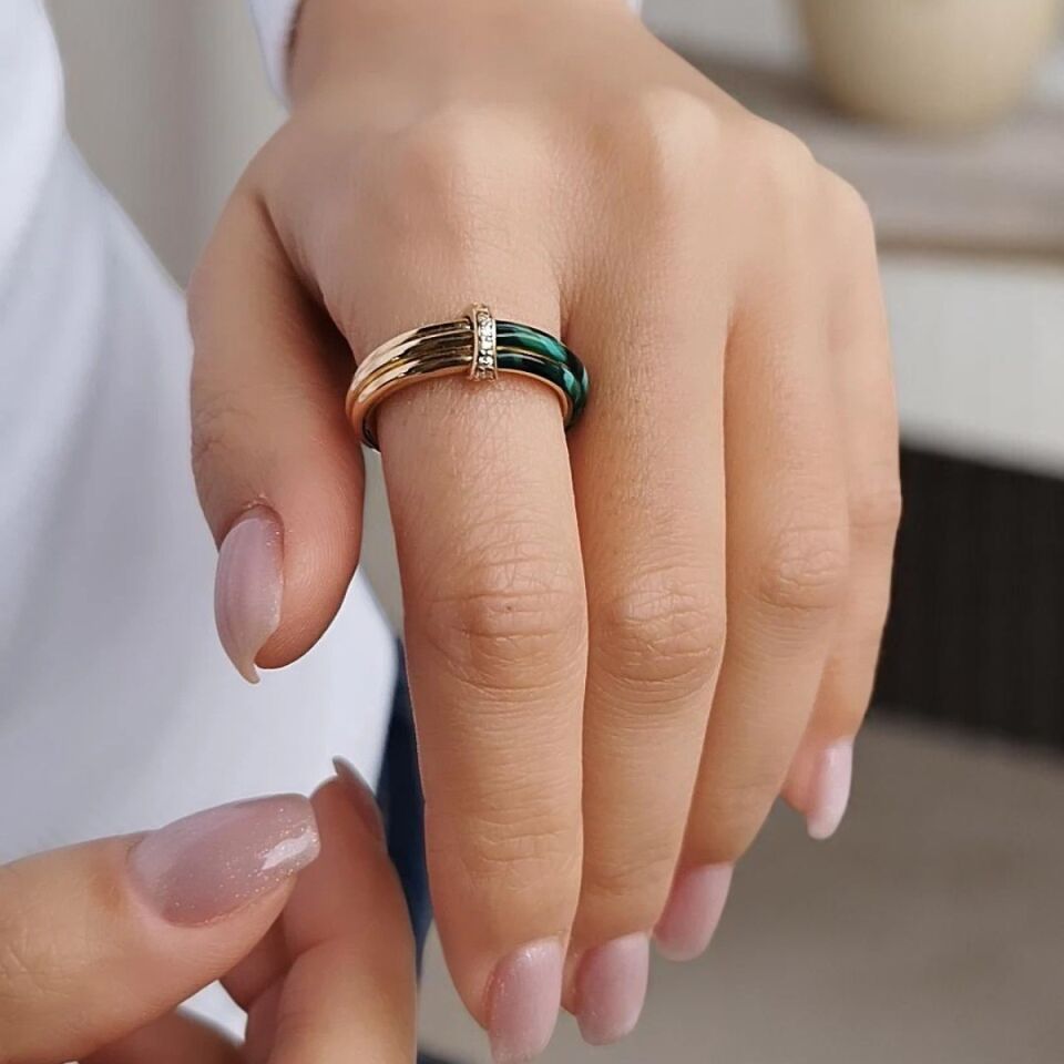 14 AYAR MALAHİT TAŞLI İTALYAN ALTIN YÜZÜK