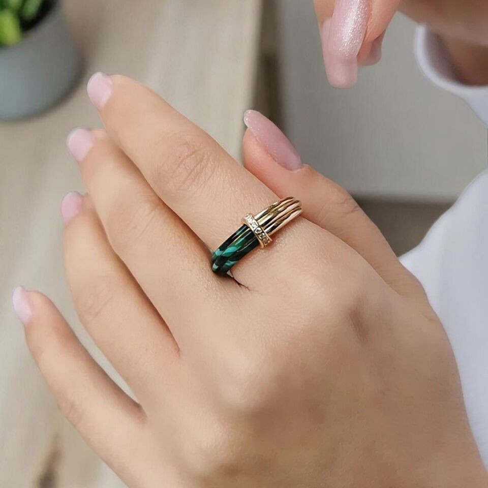 14 AYAR MALAHİT TAŞLI İTALYAN ALTIN YÜZÜK