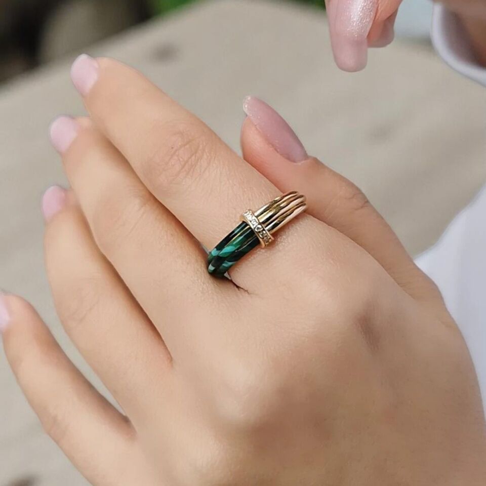 14 AYAR MALAHİT TAŞLI İTALYAN ALTIN YÜZÜK