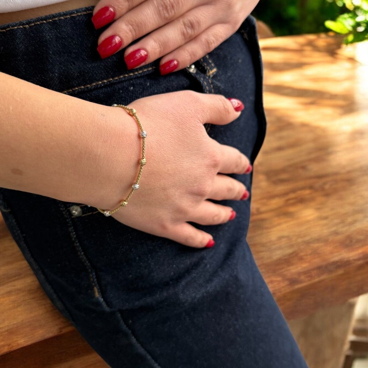 14 AYAR ÜÇ RENK PARLAK DORİKA TOPLU ALTIN BİLEKLİK