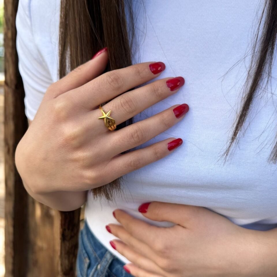 22 AYAR ÖZEL TASARIM  YILDIZ ALTIN YÜZÜK