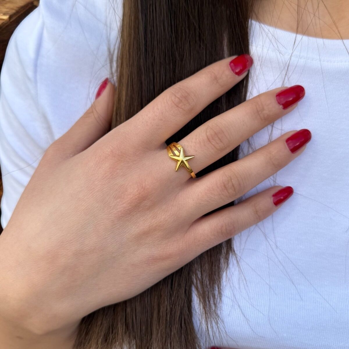 22 AYAR ÖZEL TASARIM  YILDIZ ALTIN YÜZÜK