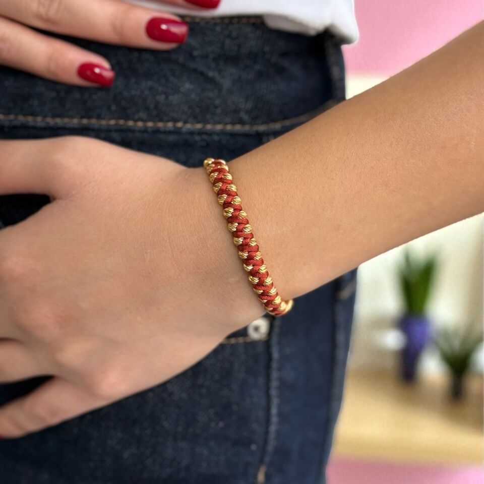 22 AYAR ÖZEL TASARIM DORİKA TOPLAR İLE ÖRÜLMÜŞ BİLEKLİK