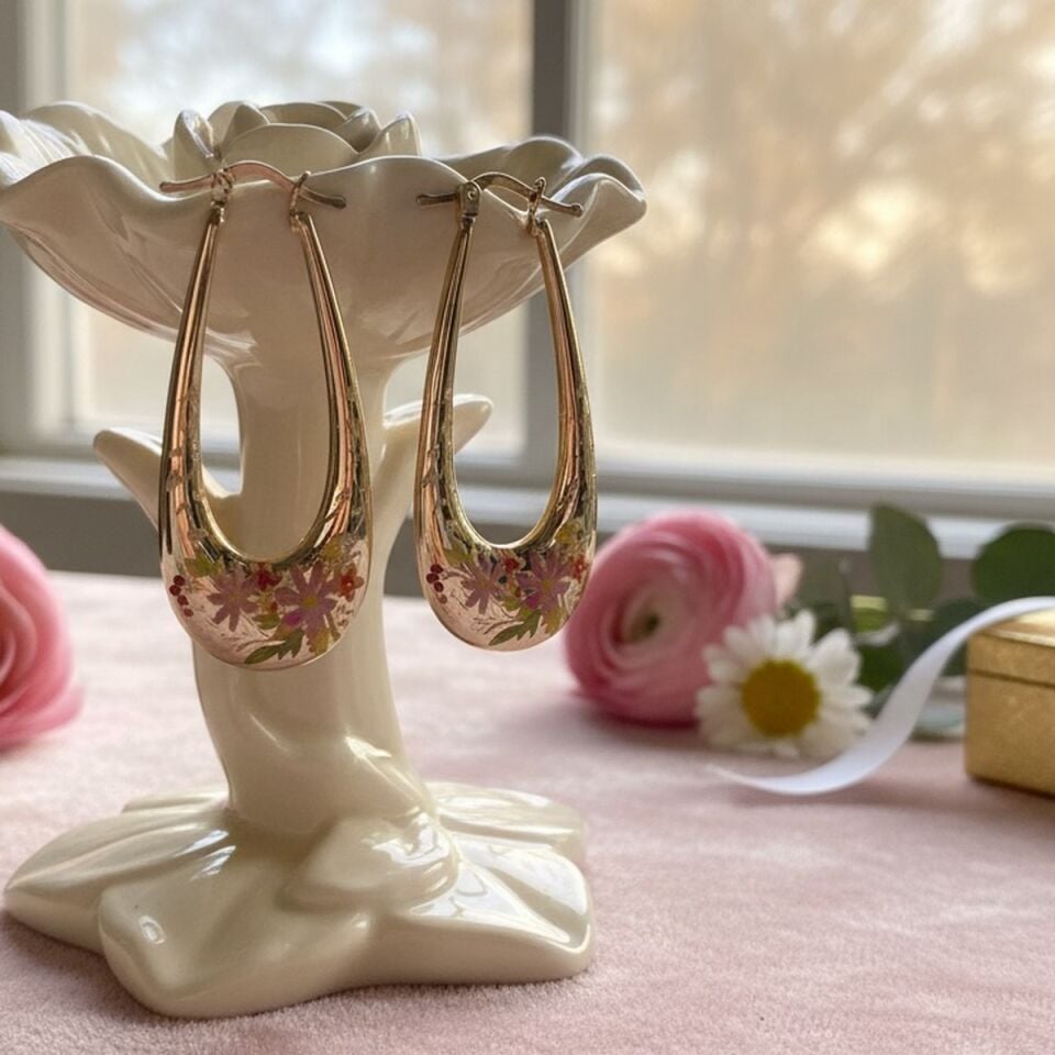 14 AYAR ÖZEL TASARIM ÜZERİ MİNELİ OVAL KÜPE