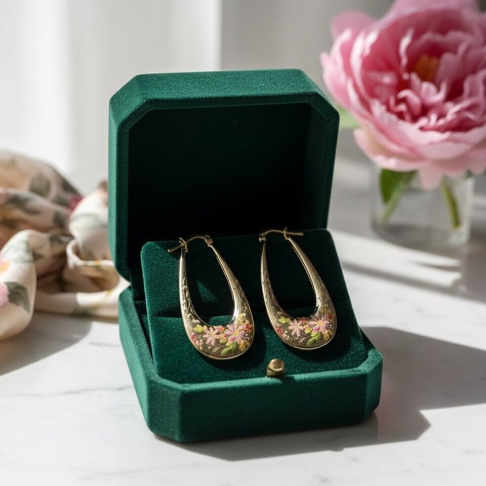 14 AYAR ÖZEL TASARIM ÜZERİ MİNELİ OVAL KÜPE