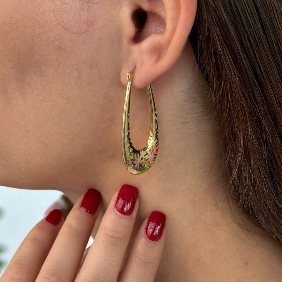 14 AYAR ÖZEL TASARIM ÜZERİ MİNELİ OVAL KÜPE