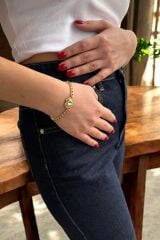 14 AYAR ÜÇ BOYUTLU KALP TASARIM ALTIN BİLEKLİK