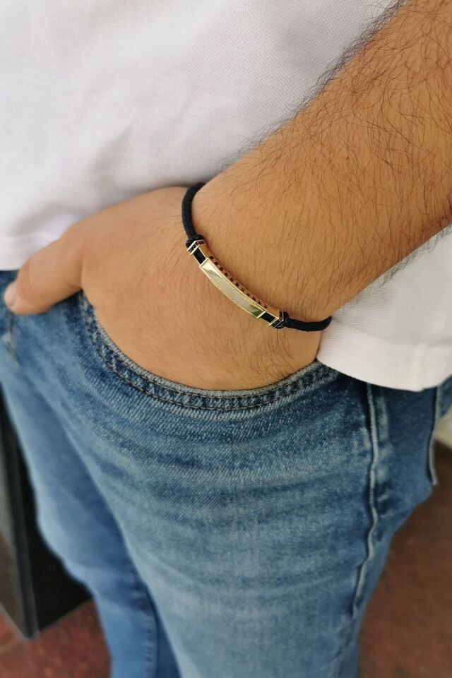 14 AYAR İTALYAN LACİVERT KAYIŞLI ERKEK BİLEKLİK