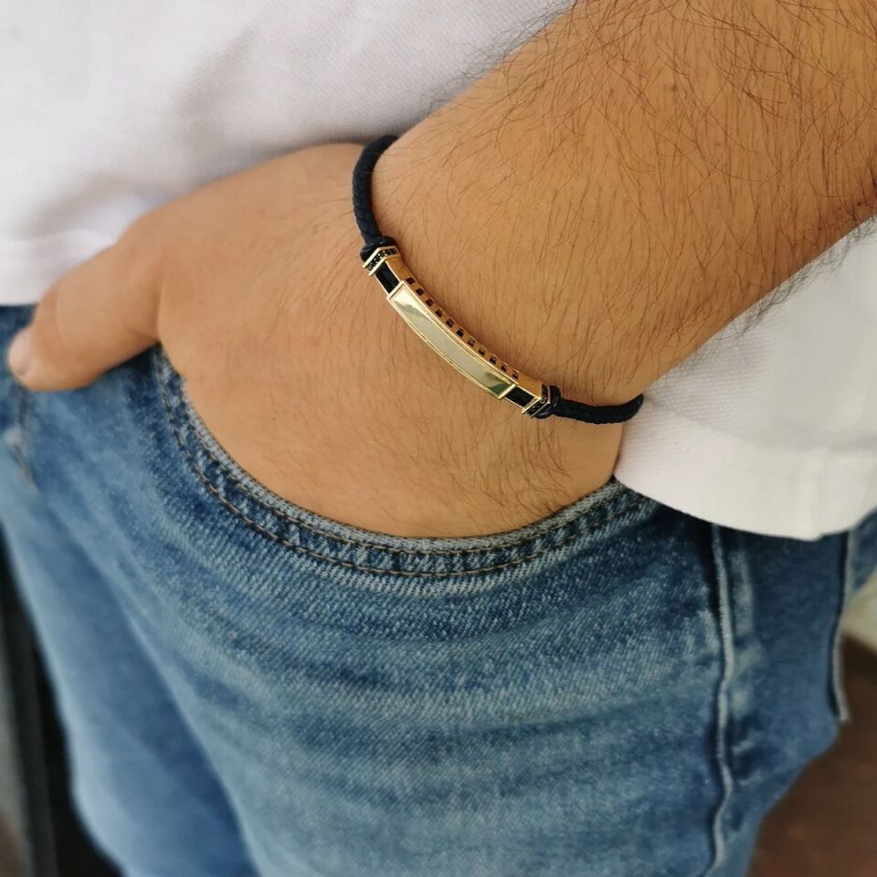 14 AYAR İTALYAN LACİVERT KAYIŞLI ERKEK BİLEKLİK