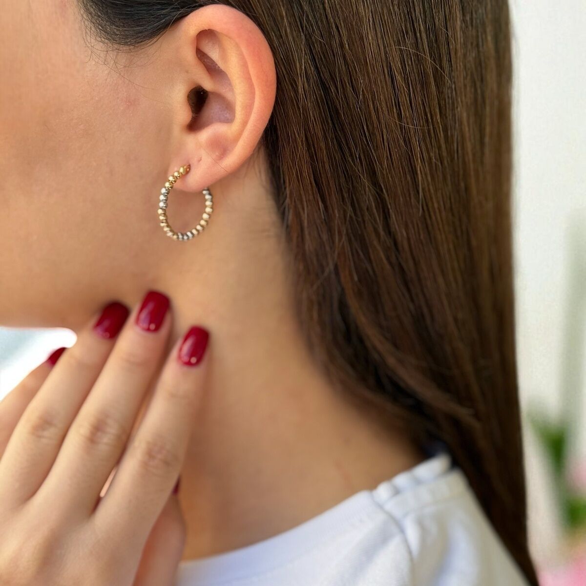 14 AYAR ÜÇ RENK TOPTOP HALKA KÜPE