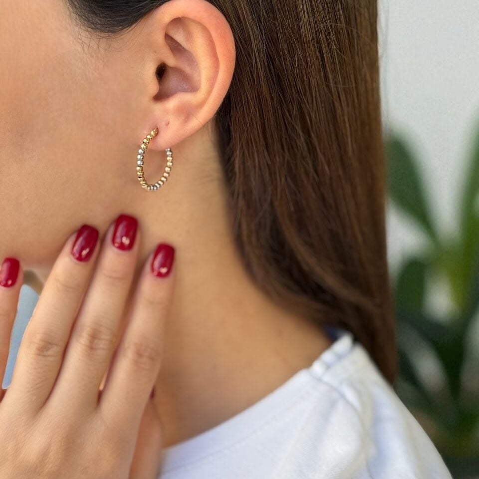 14 AYAR ÜÇ RENK TOPTOP HALKA KÜPE