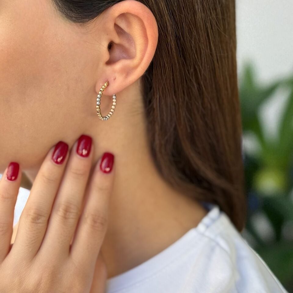 14 AYAR ÜÇ RENK TOPTOP HALKA KÜPE