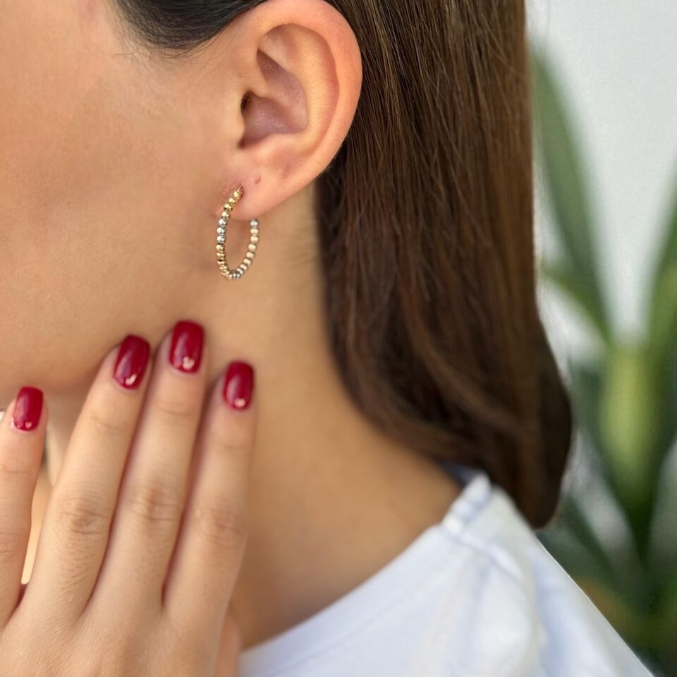 14 AYAR ÜÇ RENK TOPTOP HALKA KÜPE