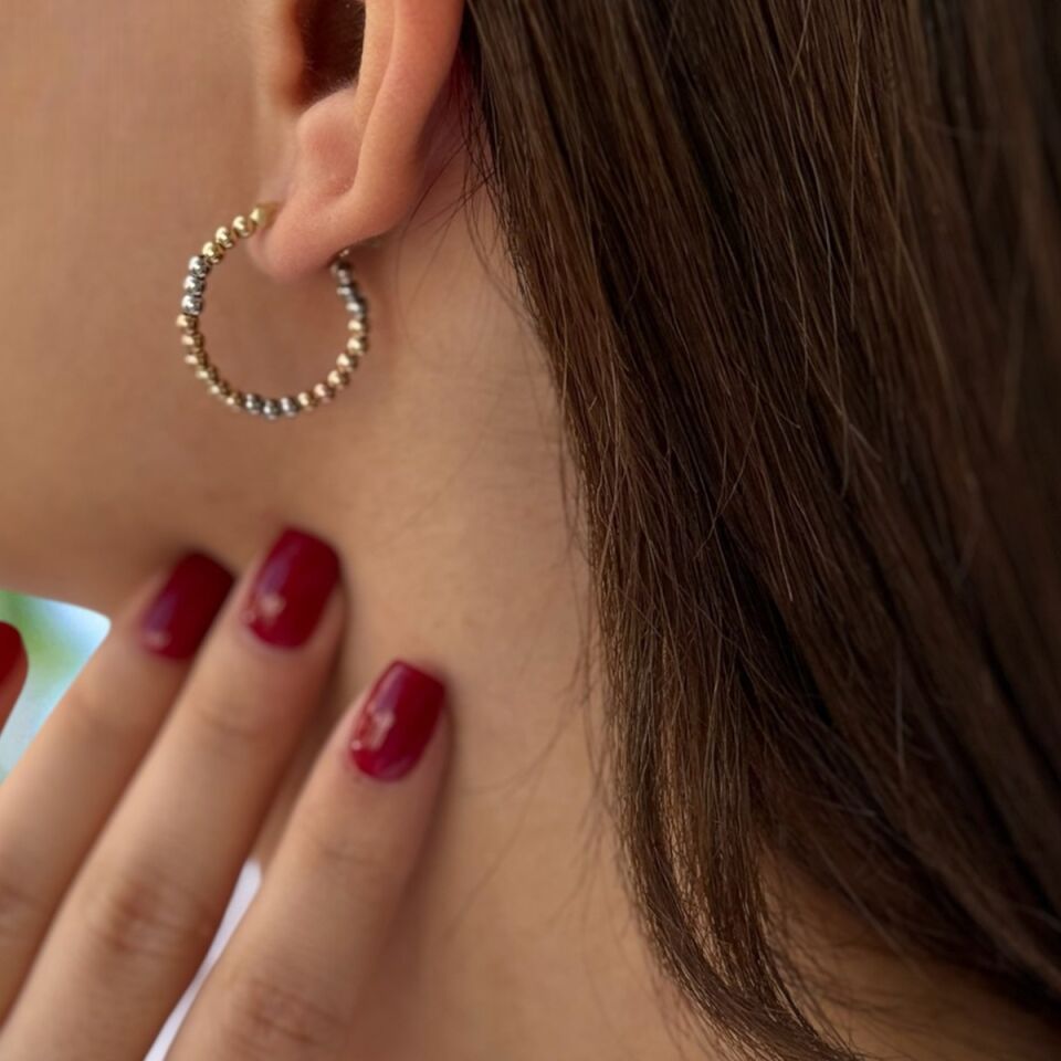 14 AYAR ÜÇ RENK TOPTOP HALKA KÜPE