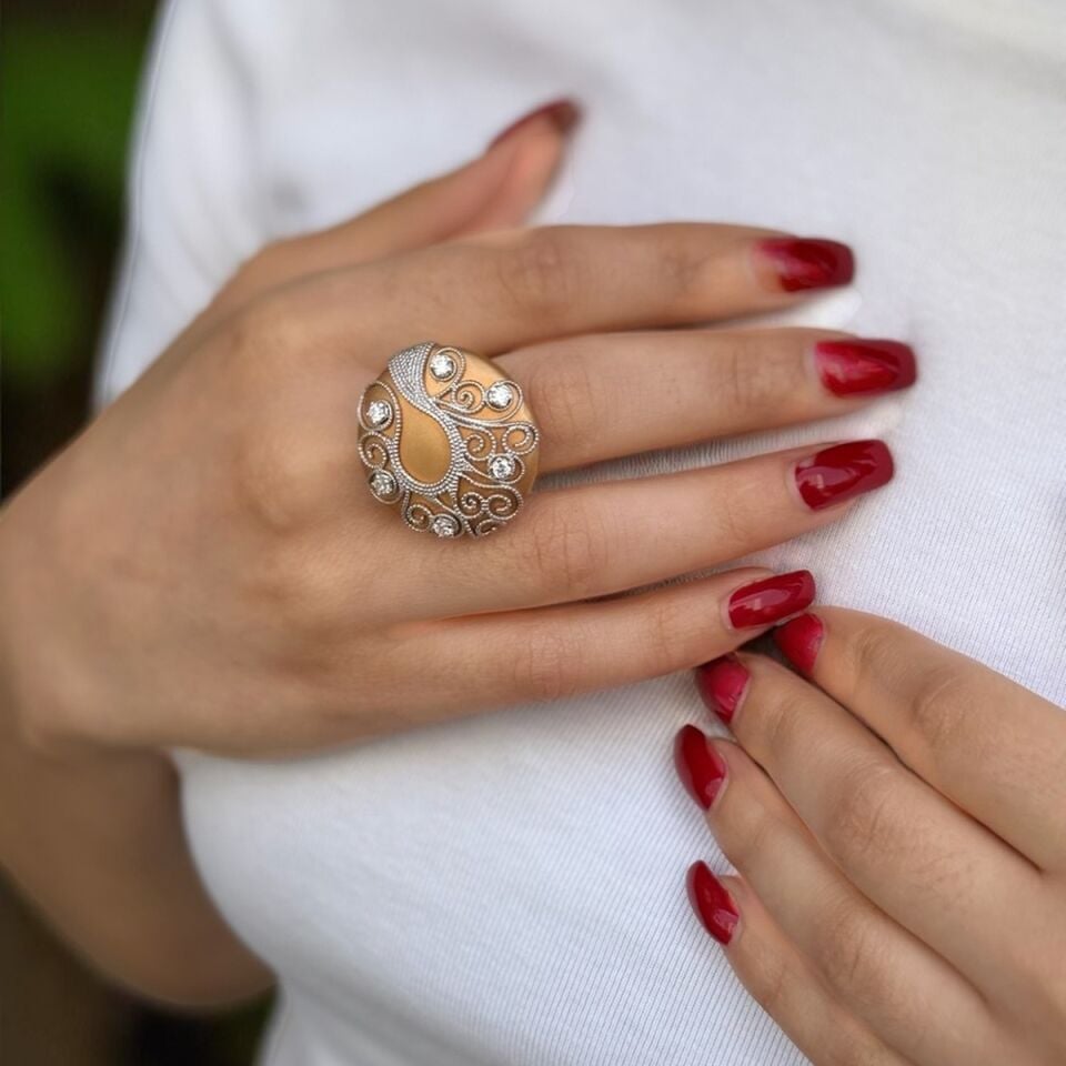 14 AYAR İTALYAN ROSE RENGİ TASARIM YÜZÜK