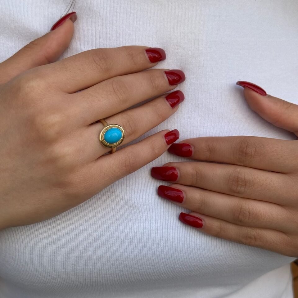 14 AYAR FİRUZE TAŞLI ELİŞİ ALTIN YÜZÜK