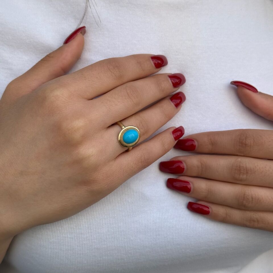 14 AYAR FİRUZE TAŞLI ELİŞİ ALTIN YÜZÜK