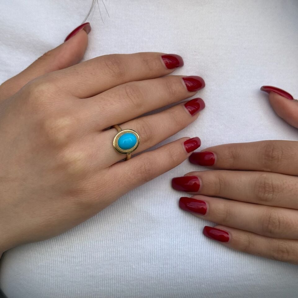 14 AYAR FİRUZE TAŞLI ELİŞİ ALTIN YÜZÜK