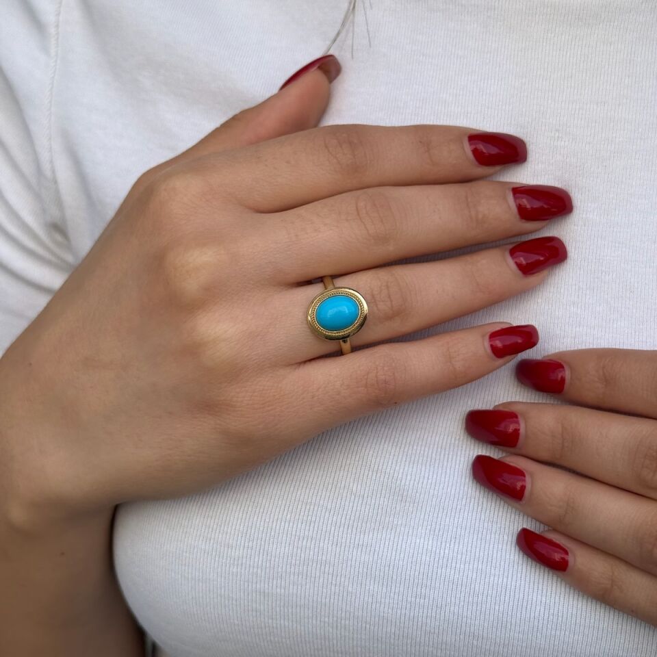 14 AYAR FİRUZE TAŞLI ELİŞİ ALTIN YÜZÜK