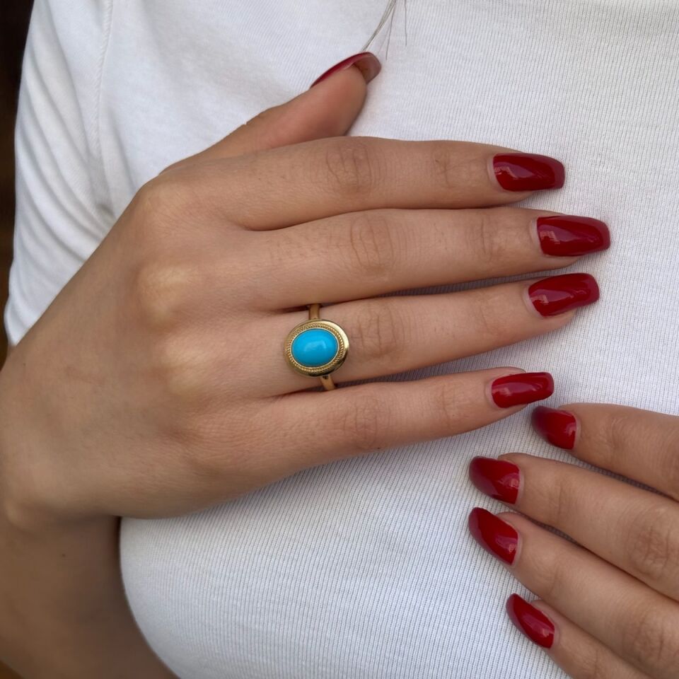 14 AYAR FİRUZE TAŞLI ELİŞİ ALTIN YÜZÜK