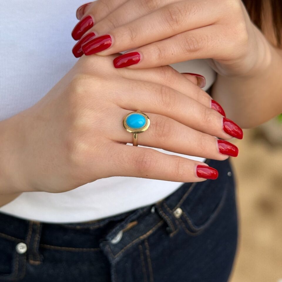 14 AYAR FİRUZE TAŞLI ELİŞİ ALTIN YÜZÜK