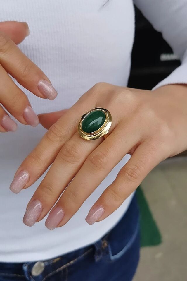 14 AYAR KÖK ZÜMRÜT TAŞLI ELİŞİ ALTIN YÜZÜK 14