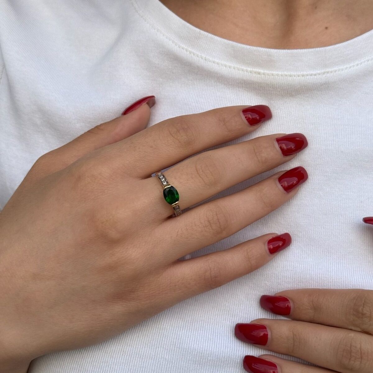 14 AYAR İTALYAN YEŞİL TAŞLI ALTIN YÜZÜK