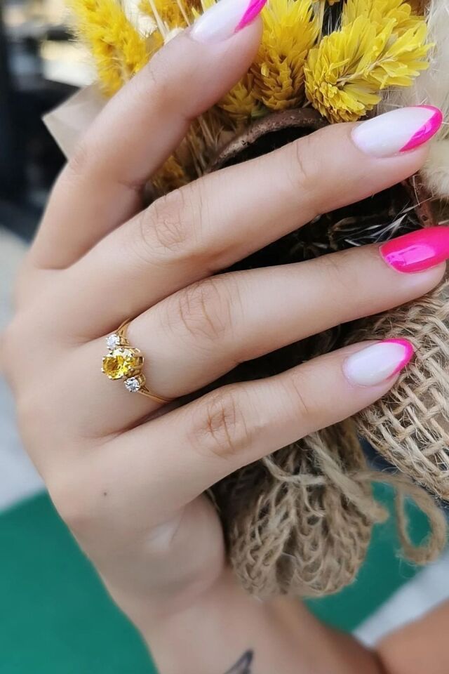 14 AYAR ÖZEL TASARIM SARI TOPAZ TAŞLI ALTIN YÜZÜK 18