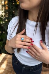 14 AYAR ÖZEL TASARIM KRİSTAL BLUE TOPAZ TAŞLI ALTIN YÜZÜK 16