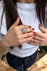 14 AYAR ÖZEL TASARIM KRİSTAL BLUE TOPAZ TAŞLI ALTIN YÜZÜK