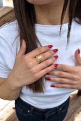 14 AYAR ÖZEL TASARIM BAL TOPAZ TAŞLI ALTIN YÜZÜK 18