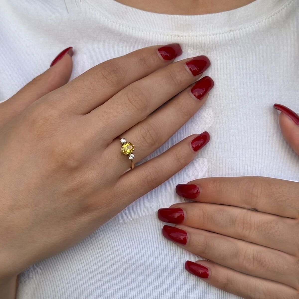 14 AYAR ÖZEL TASARIM SARI TOPAZ TAŞLI ALTIN YÜZÜK