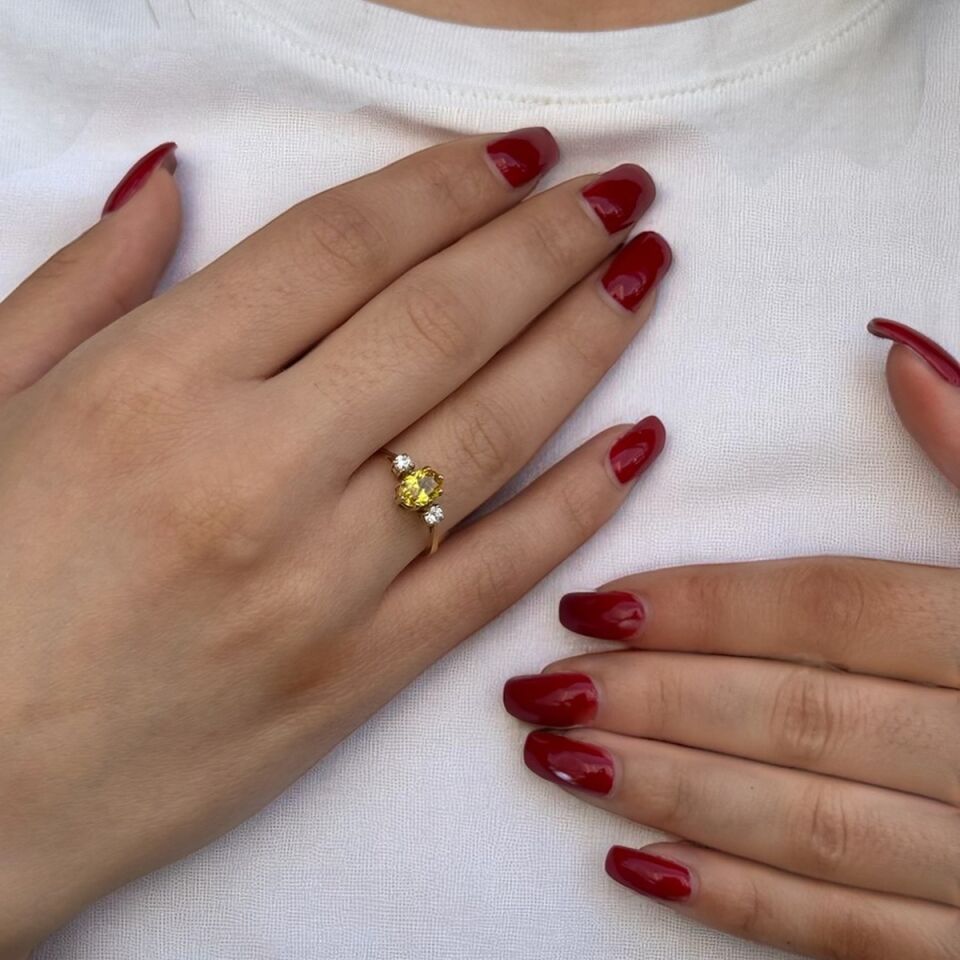 14 AYAR ÖZEL TASARIM SARI TOPAZ TAŞLI ALTIN YÜZÜK