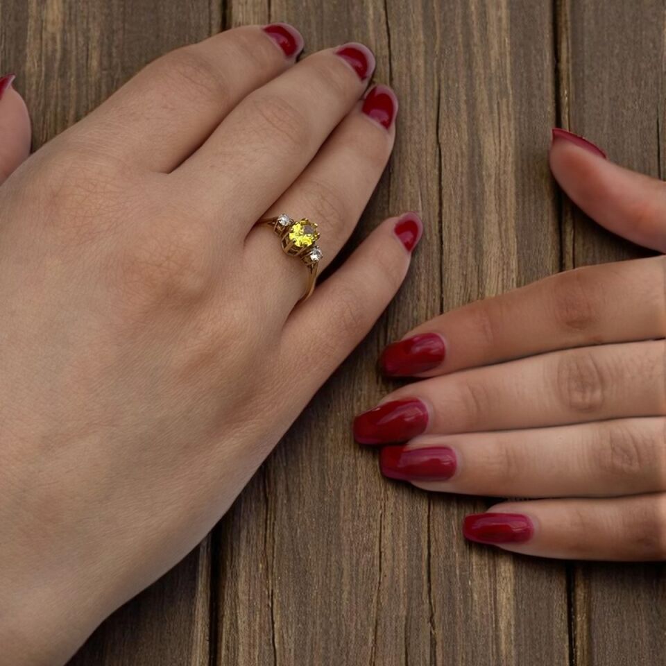 14 AYAR ÖZEL TASARIM SARI TOPAZ TAŞLI ALTIN YÜZÜK