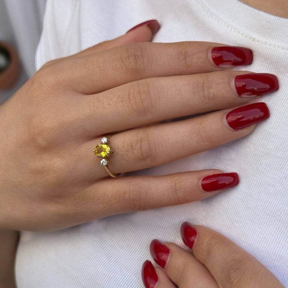 14 AYAR ÖZEL TASARIM SARI TOPAZ TAŞLI ALTIN YÜZÜK