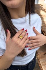 14 AYAR ÖZEL TASARIM BAL TOPAZ TAŞLI ALTIN YÜZÜK