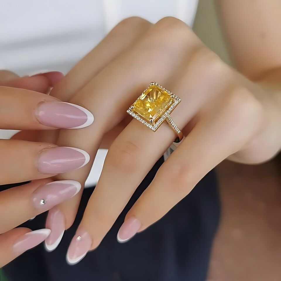 14 AYAR ÖZEL TASARIM BAL TOPAZ TAŞLI ALTIN YÜZÜK