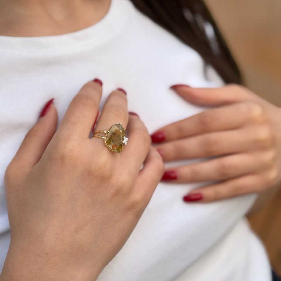 14 Ayar Pırlanta Taşlı Orjinal Turmalin Altın Yüzük