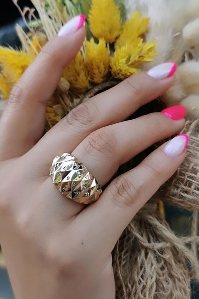 14 AYAR ÖZEL TASARIM ÜSTÜ TAŞLI İTALYAN FÜZYON ALTIN YÜZÜK 19