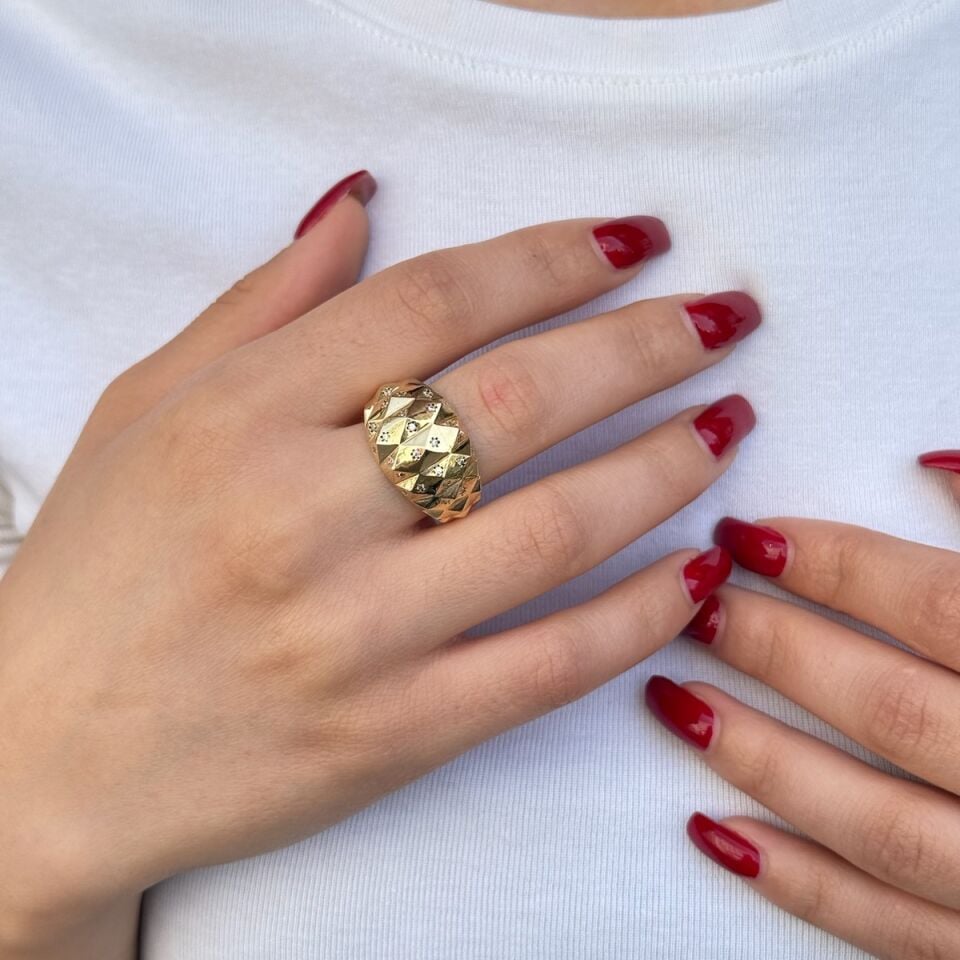 14 AYAR ÖZEL TASARIM ÜSTÜ TAŞLI İTALYAN FÜZYON ALTIN YÜZÜK