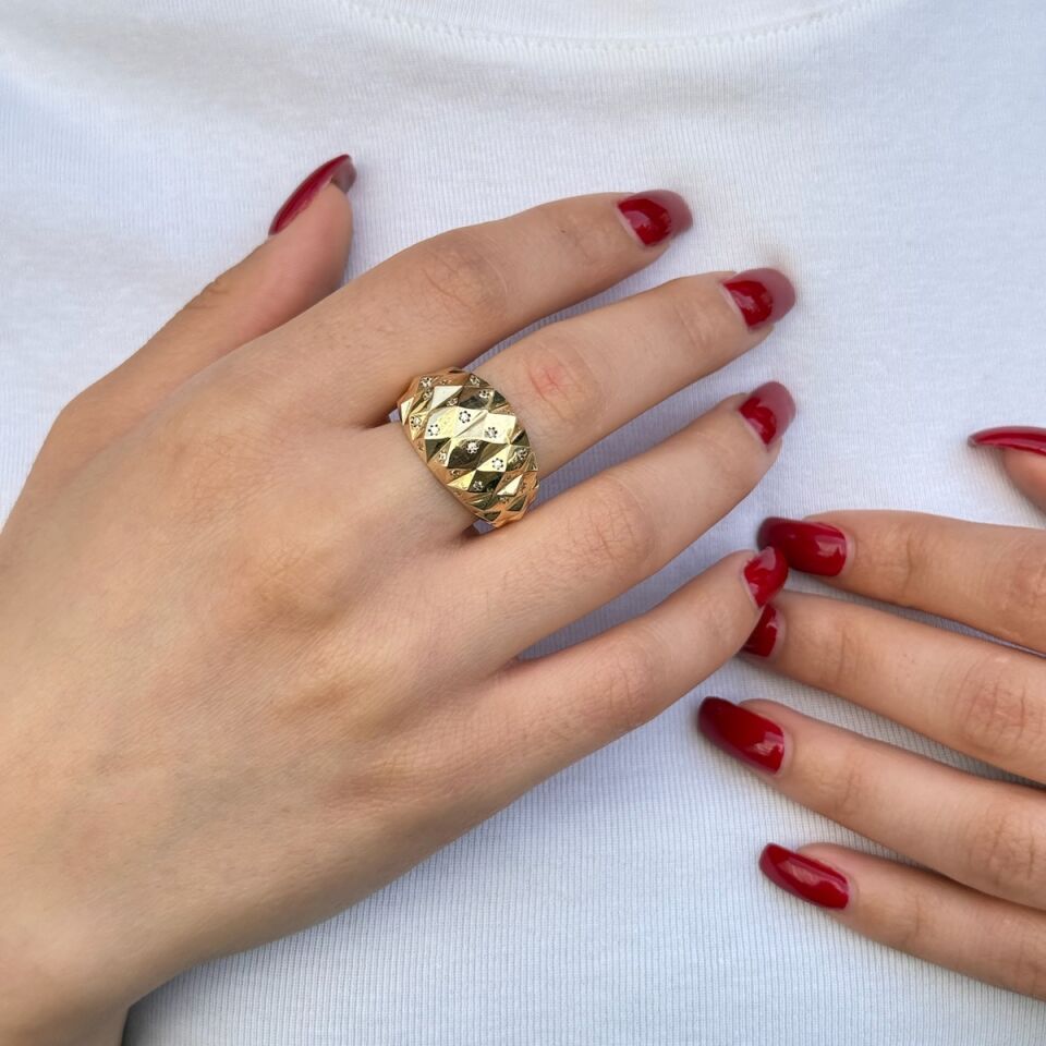 14 AYAR ÖZEL TASARIM ÜSTÜ TAŞLI İTALYAN FÜZYON ALTIN YÜZÜK