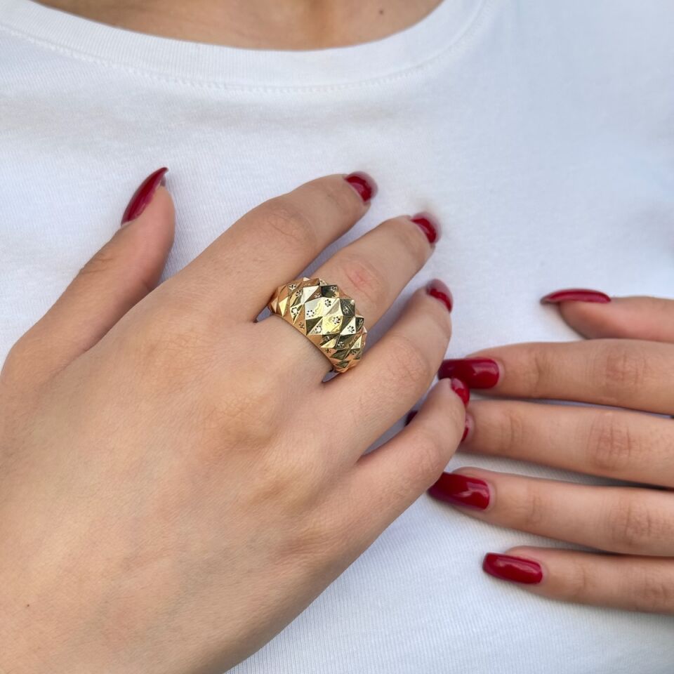 14 AYAR ÖZEL TASARIM ÜSTÜ TAŞLI İTALYAN FÜZYON ALTIN YÜZÜK