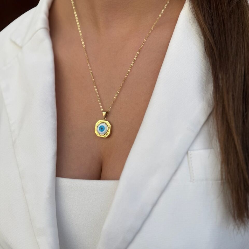 14 AYAR SEDEF NAZAR BONCUKLU KOLYE UCU