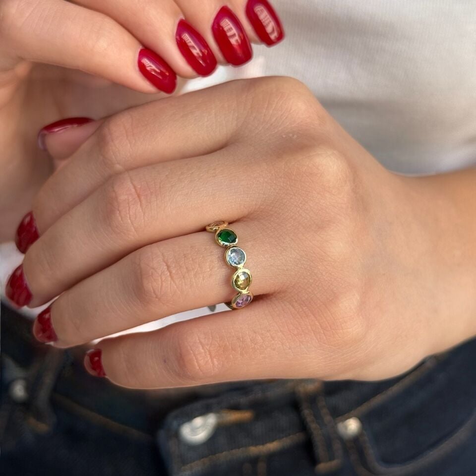 14 AYAR EL YAPIMI RENKLİ BEŞTAŞ YÜZÜK