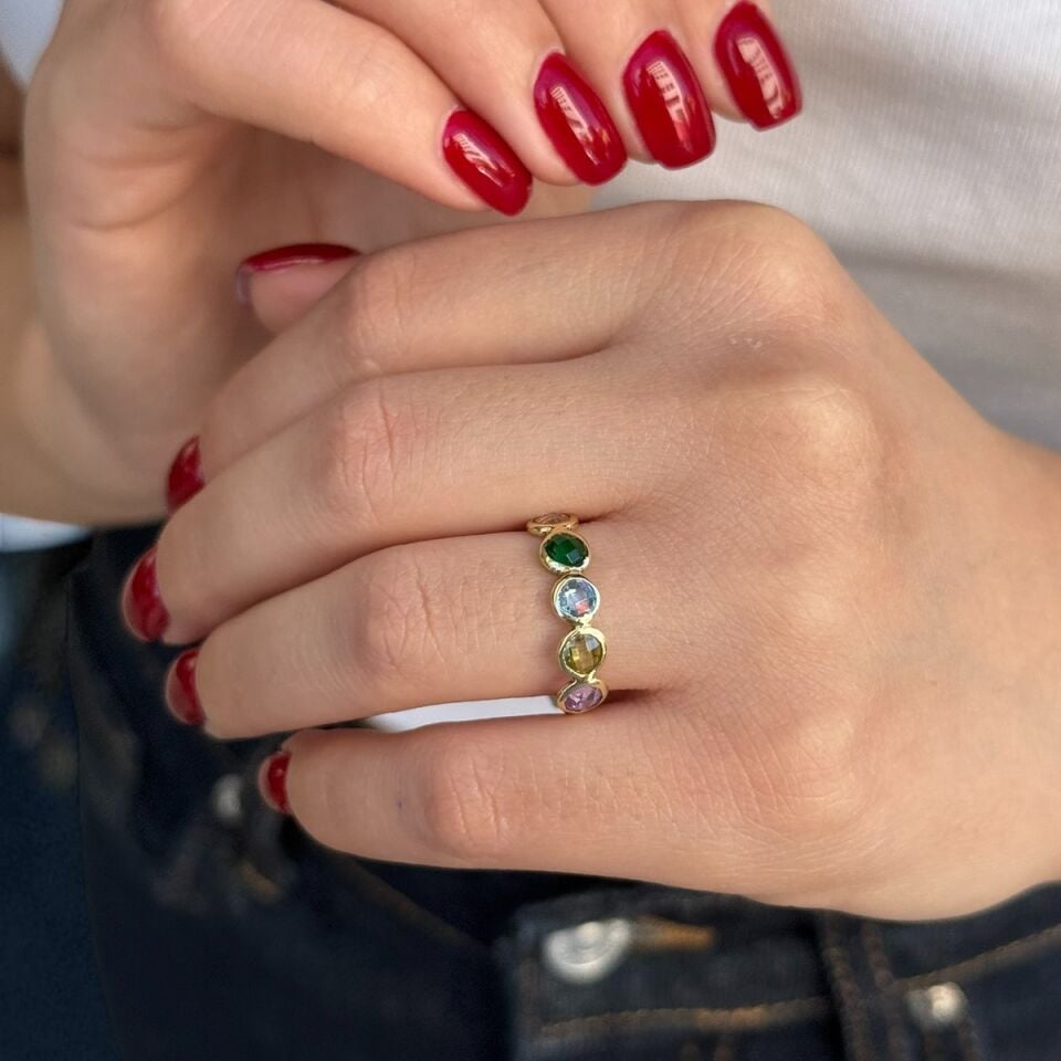 14 AYAR EL YAPIMI RENKLİ BEŞTAŞ YÜZÜK