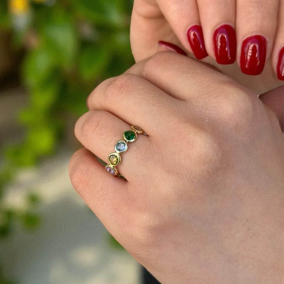 14 AYAR EL YAPIMI RENKLİ BEŞTAŞ YÜZÜK