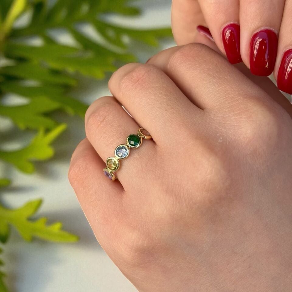 14 AYAR EL YAPIMI RENKLİ BEŞTAŞ YÜZÜK