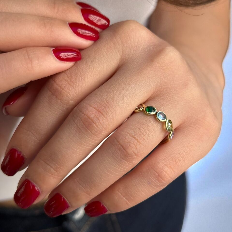 14 AYAR EL YAPIMI RENKLİ BEŞTAŞ YÜZÜK