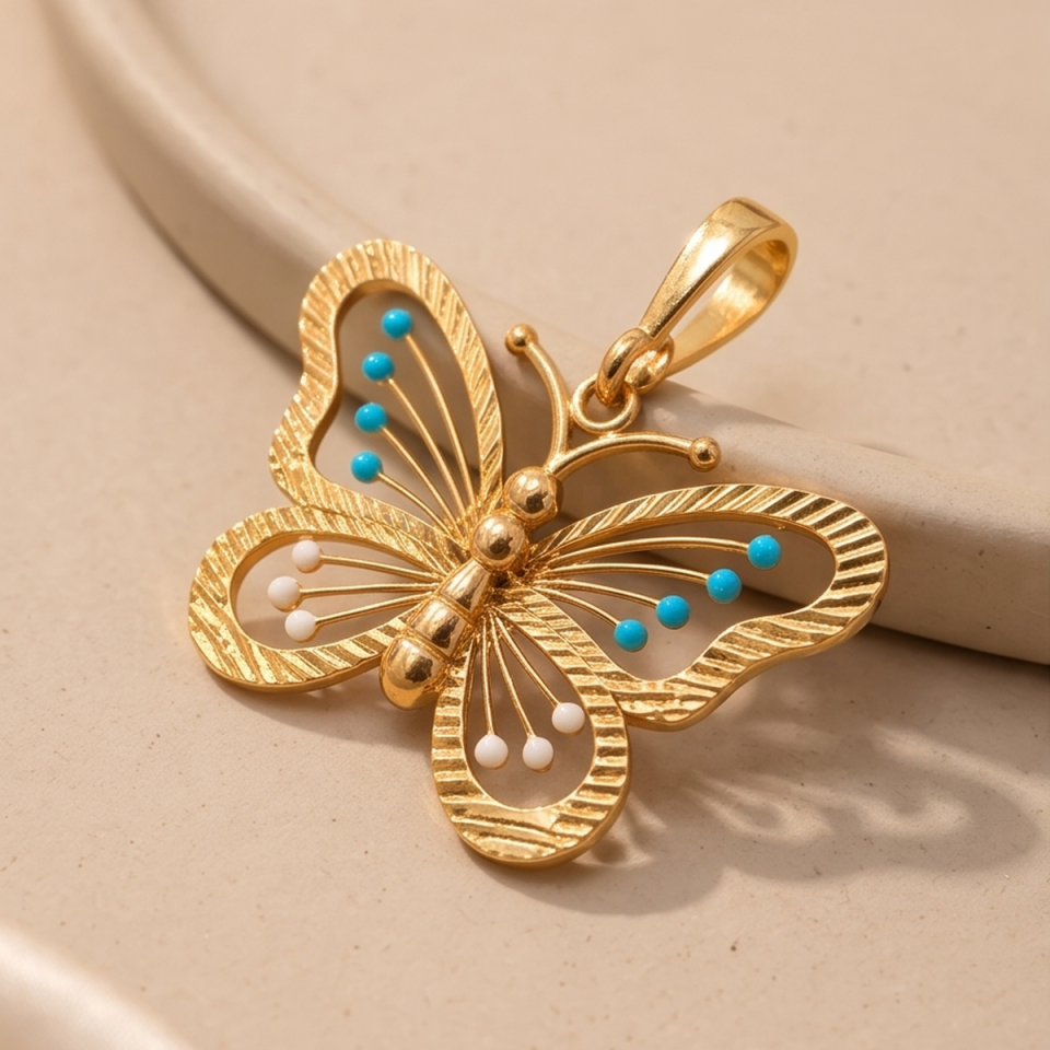 14 AYAR ÖZEL TASARIM MİNELİ KELEBEK KOLYE UCU