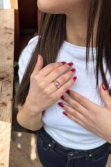 14 AYAR AMETİST TAŞLI KALP YÜZÜK